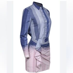 Derek Lam Crosby Striped Blue and Pink Button-Up Dress